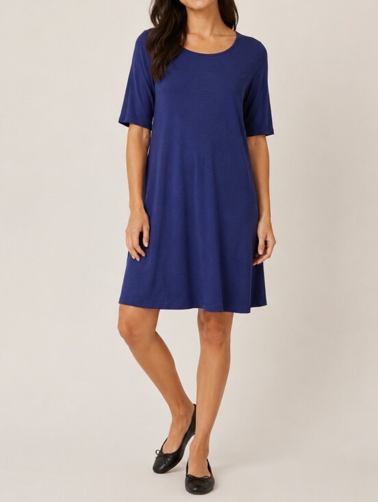 Eileen Fisher Dresses & Skirts - Eileen Fisher Viscose Jersey Boat Neck Shift Dress Cobalt Blue XS